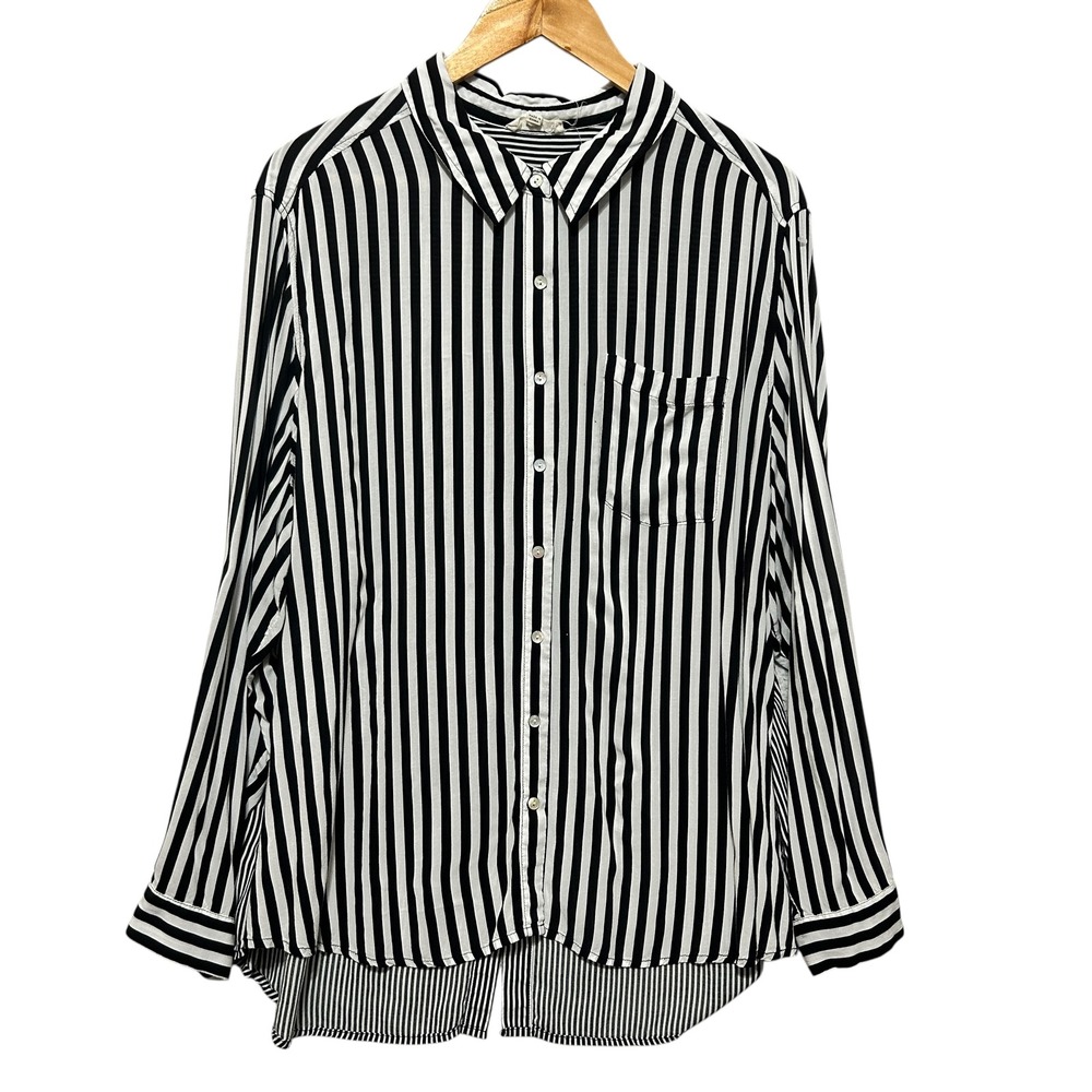 Jane And Delancey Women Top 2X Black White Striped Button Back Indie Sleaze Rock